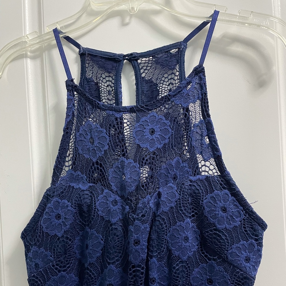 Navy Halter-Neck Floral Dress - Picture 2 of 5